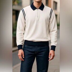 THE BOGEY BOYS | White & Navy Blue Quarter Zip Terry Pullover Men’s Size XXXL